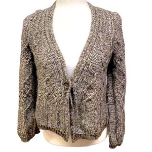 Loft Metallic Brown & Gray Cable Knit Sweater